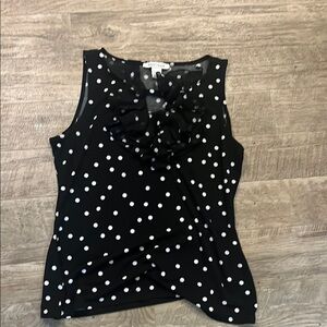 White House Black Market Black Polka Dot Ruffle Sleeveless Top